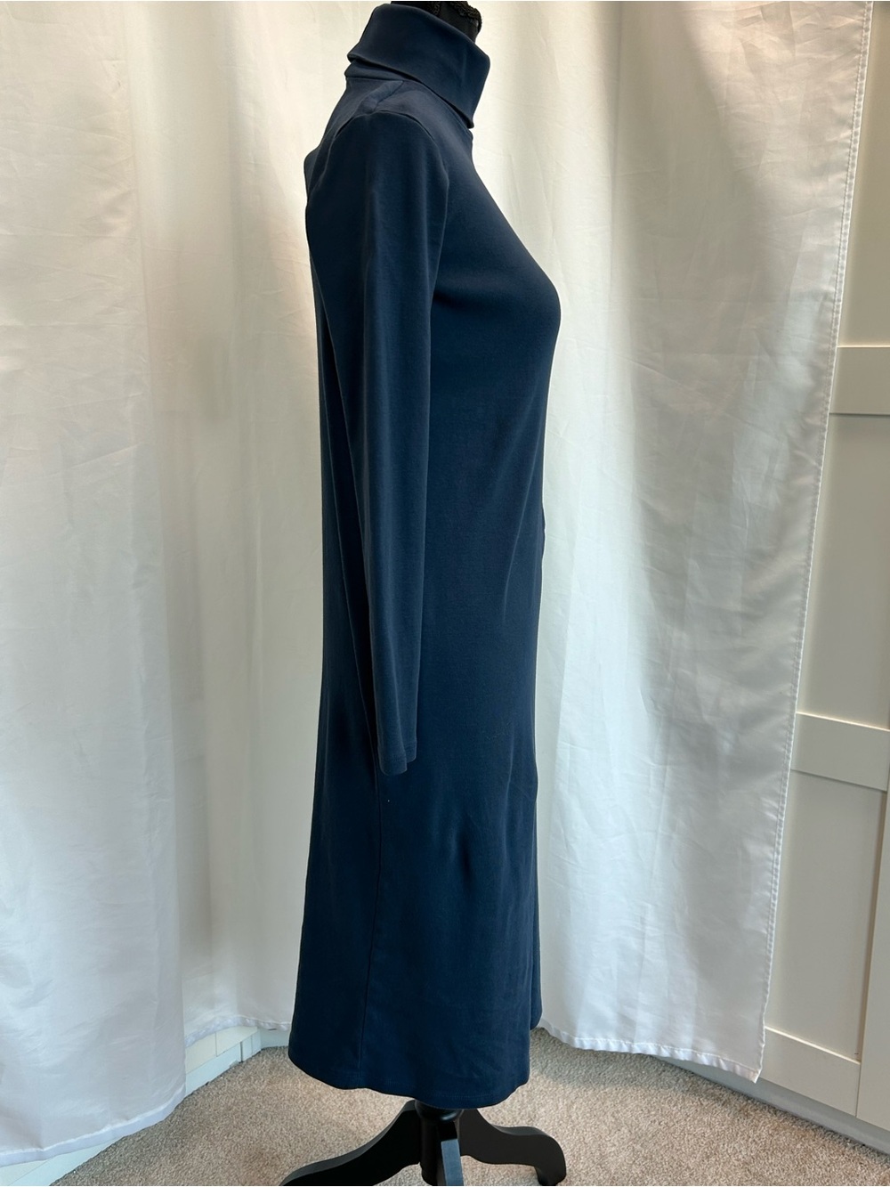 Joe Fresh Navy Blue Cotton Turtleneck Long Sleeve Midi Dress Size Small - Picture 3 of 11
